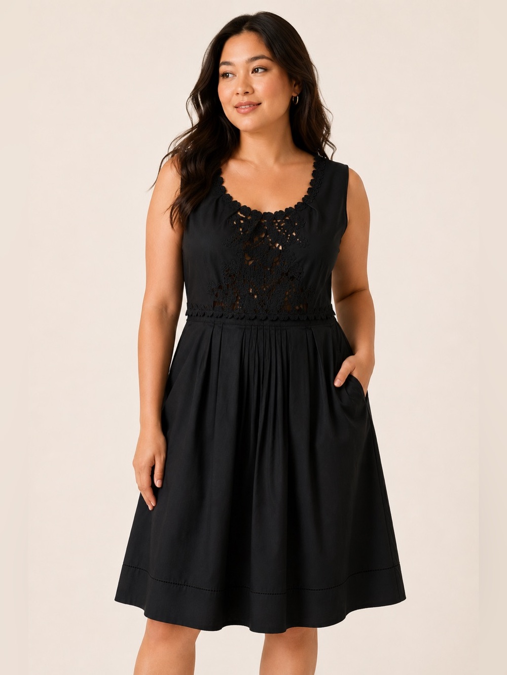 Elie Tahari Lace Front Dress Black Sleeveless Mini Size 14